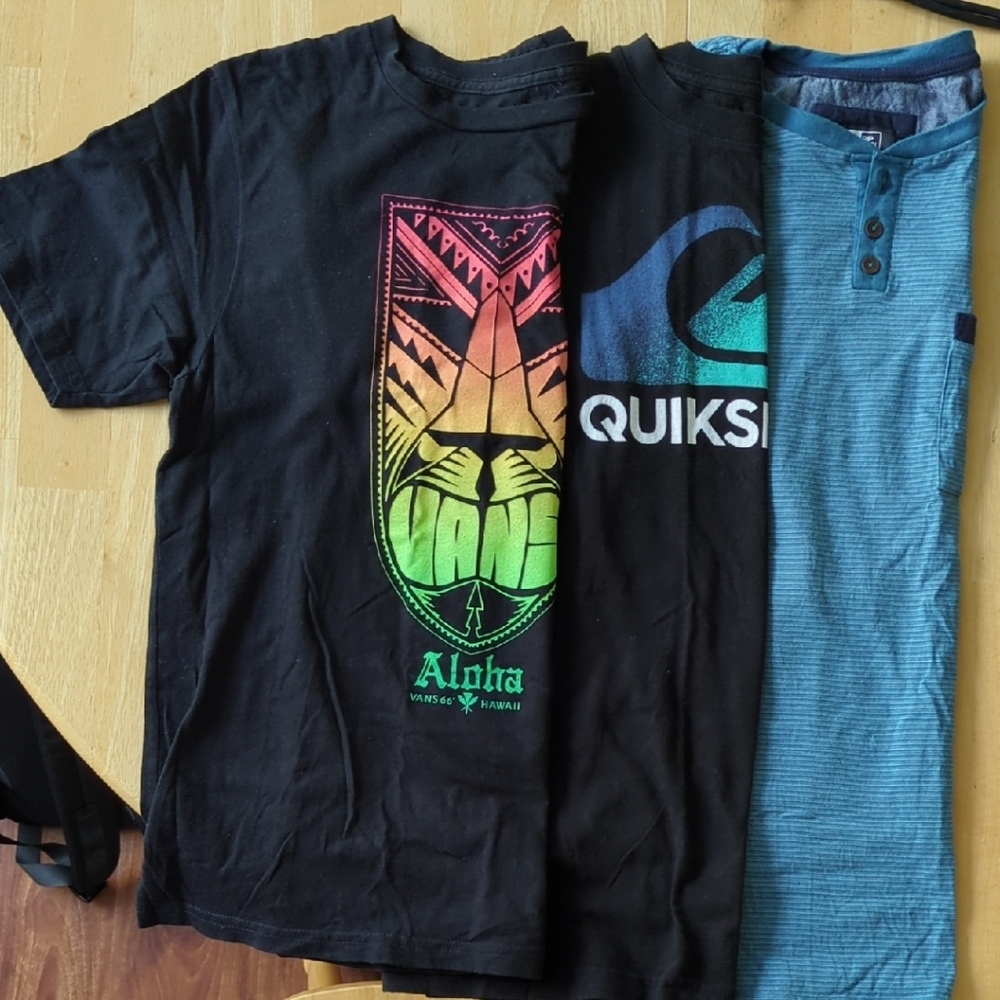 Vans Black Tee, Large. Quicksilver Black Tee, Large. Ripcurl Teal Blue Polo, XL